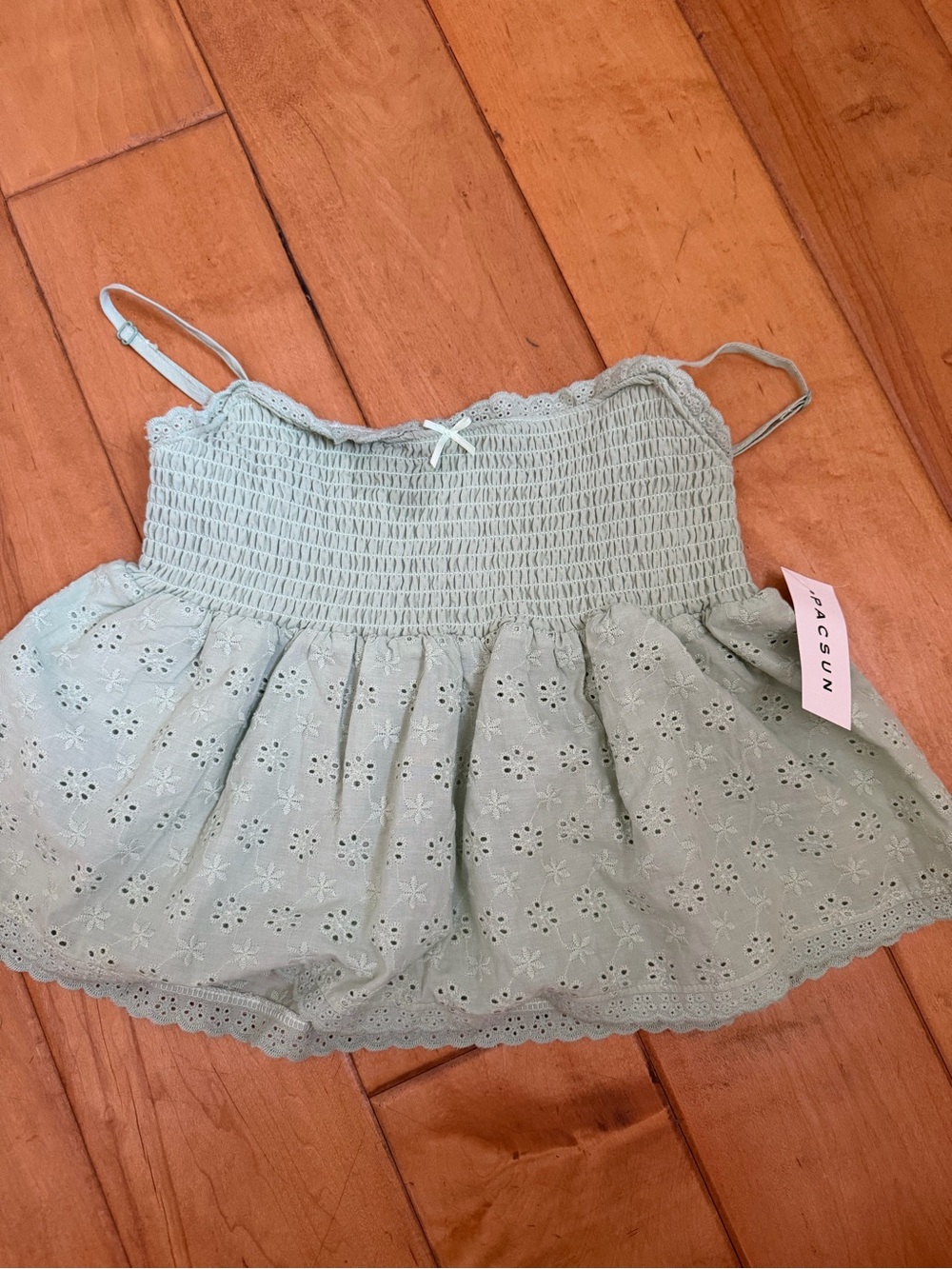 PacSun Light Mint Eyelet Smocked Cami